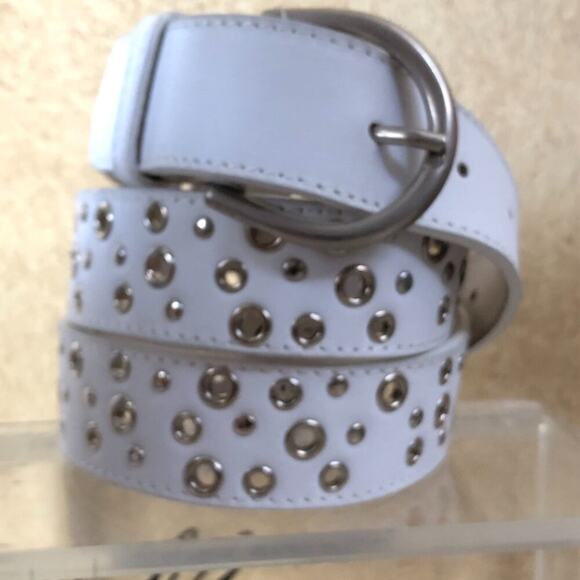 Donald Pliner Belt White Leather Embellished Metal Studs New NWT $225 adjustable main image 5